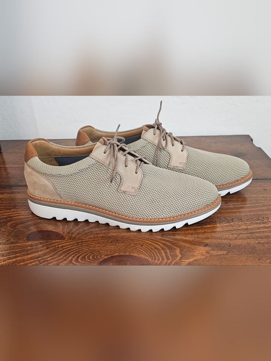 Johnston & Murphy Taupe Knit Leather LaceUp Oxfords wTan Heel Detail Men Sz 11.5 main image 5